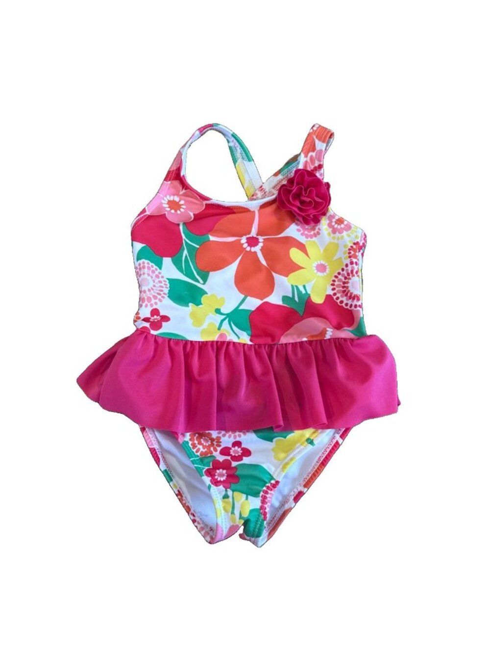 Gymboree Toddler size 2T pink floral one piece Swim suit Flowers Skirt Hawaiian